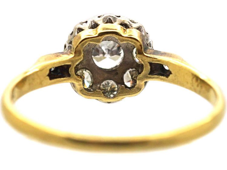 Edwardian 18ct Gold Diamond Cluster Ring with Diamond set Shoulders