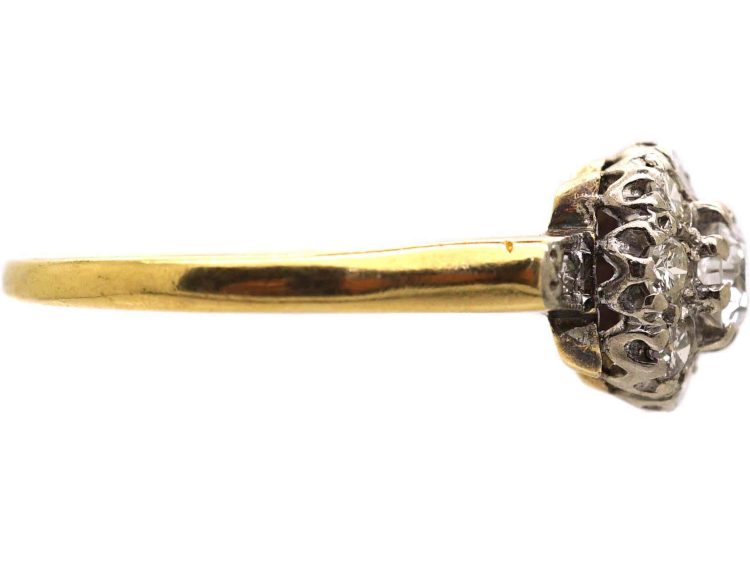 Edwardian 18ct Gold Diamond Cluster Ring with Diamond set Shoulders