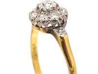 Edwardian 18ct Gold Diamond Cluster Ring with Diamond set Shoulders