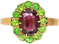 Mid 20th Century 14ct Gold Cluster Ring set with a Garnet Surrounded by Green Garnets