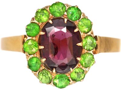 Mid 20th Century 14ct Gold Cluster Ring set with a Garnet Surrounded by Green Garnets