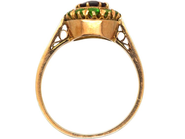 Mid 20th Century 14ct Gold Cluster Ring set with a Garnet Surrounded by Green Garnets