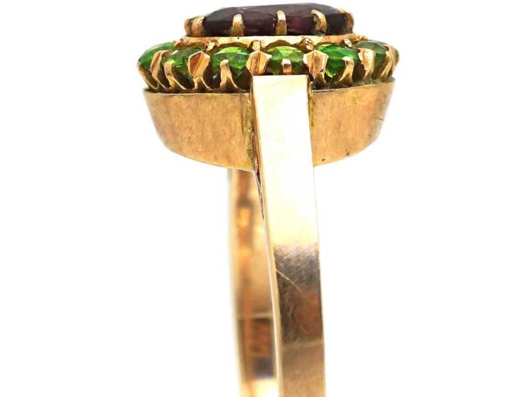 Mid 20th Century 14ct Gold Cluster Ring set with a Garnet Surrounded by Green Garnets