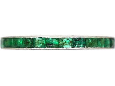 Art Deco Platinum Eternity Ring set with Emeralds