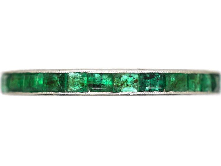 Art Deco Platinum Eternity Ring set with Emeralds