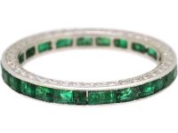 Art Deco Platinum Eternity Ring set with Emeralds