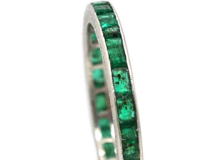Art Deco Platinum Eternity Ring set with Emeralds
