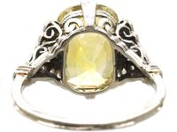 Art Deco 18ct White Gold Ring set with a 10 Carat Yellow Sapphire with Rose Diamond Shoulders