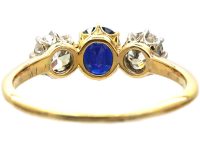 Edwardian 18ct Gold Three Stone Sapphire & Diamond Ring