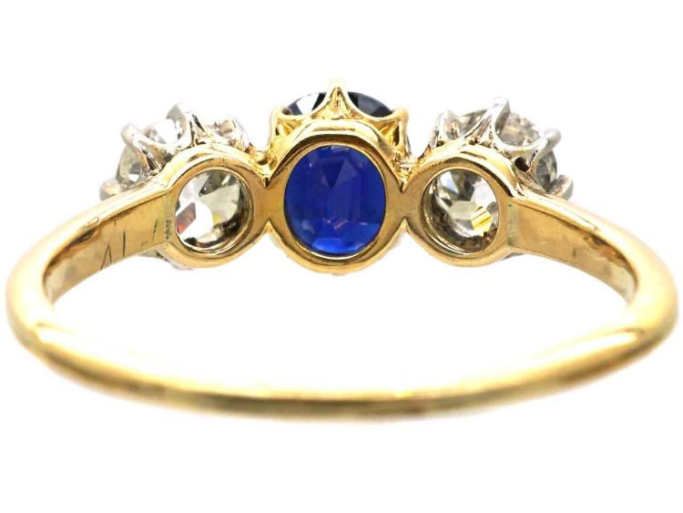 Edwardian 18ct Gold Three Stone Sapphire & Diamond Ring