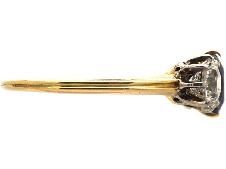 Edwardian 18ct Gold Three Stone Sapphire & Diamond Ring
