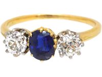 Edwardian 18ct Gold Three Stone Sapphire & Diamond Ring