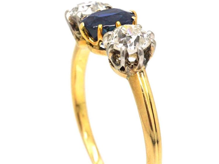 Edwardian 18ct Gold Three Stone Sapphire & Diamond Ring