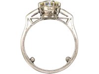 Art Deco Platinum, Diamond Solitaire Ring with Tapered Baguette Diamond Shoulders