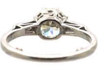 Art Deco Platinum, Diamond Solitaire Ring with Tapered Baguette Diamond Shoulders