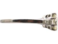 Art Deco Platinum, Diamond Solitaire Ring with Tapered Baguette Diamond Shoulders