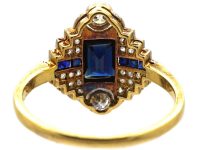 Art Deco 18ct Gold & Platinum Geometric Ring set with Sapphires, Diamonds & Rose Diamonds