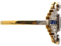Art Deco 18ct Gold & Platinum Geometric Ring set with Sapphires, Diamonds & Rose Diamonds
