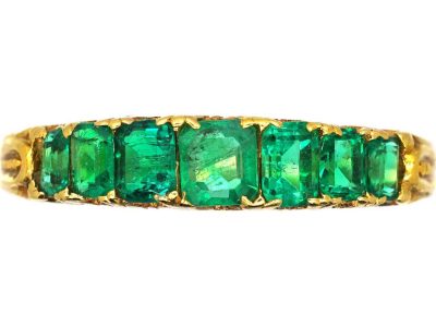 Victorian 18ct Gold Seven Stone Graduated Emerald Ring