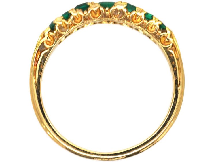 Victorian 18ct Gold Seven Stone Graduated Emerald Ring