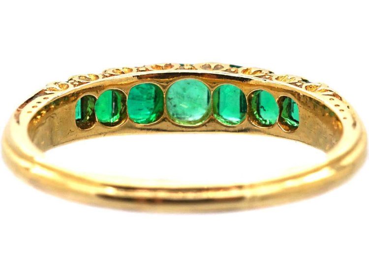 Victorian 18ct Gold Seven Stone Graduated Emerald Ring