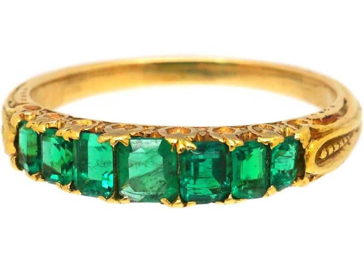 Victorian 18ct Gold Seven Stone Graduated Emerald Ring