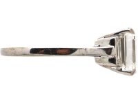 Art Deco 18ct White Gold Ring set with a Rectangular Cut Diamond with Baguette Cut Diamond Shoulders