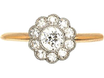 Edwardian 18ct Gold & Platinum Small Daisy Cluster Ring