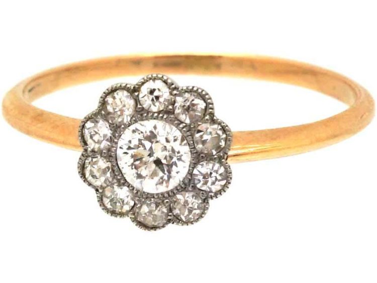 Edwardian 18ct Gold & Platinum Small Daisy Cluster Ring