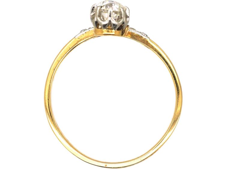 Early 20th Century French 18ct Gold & Platinum Two Stone Diamond Crossover Ring