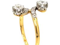 Early 20th Century French 18ct Gold & Platinum Two Stone Diamond Crossover Ring