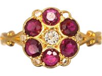Edwardian 18ct Gold, Ruby & Diamond Cluster Ring