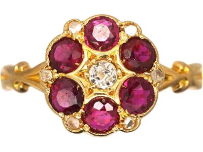 Edwardian 18ct Gold, Ruby & Diamond Cluster Ring