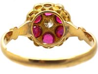 Edwardian 18ct Gold, Ruby & Diamond Cluster Ring