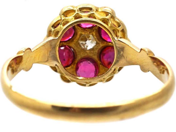 Edwardian 18ct Gold, Ruby & Diamond Cluster Ring