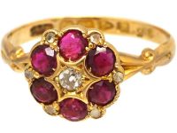 Edwardian 18ct Gold, Ruby & Diamond Cluster Ring