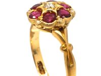 Edwardian 18ct Gold, Ruby & Diamond Cluster Ring
