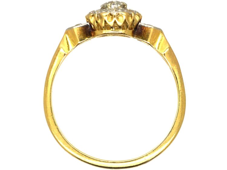 Edwardian 18ct Gold Diamond Cluster Ring with Diamond Set Shoulders