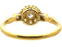 Edwardian 18ct Gold Diamond Cluster Ring with Diamond Set Shoulders