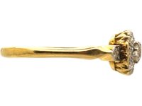 Edwardian 18ct Gold Diamond Cluster Ring with Diamond Set Shoulders