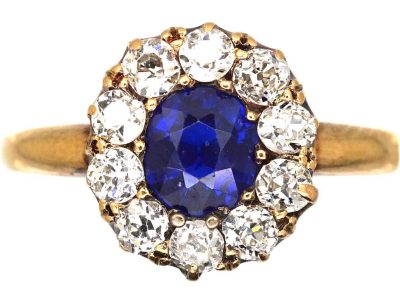 Edwardian 18ct Gold Sapphire & Diamond Cluster Ring