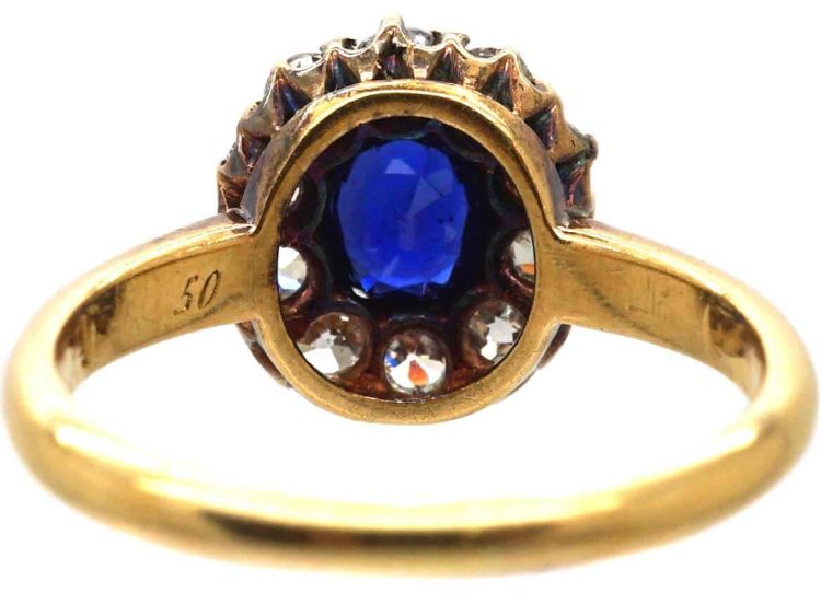 Edwardian 18ct Gold Sapphire & Diamond Cluster Ring