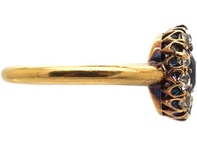 Edwardian 18ct Gold Sapphire & Diamond Cluster Ring