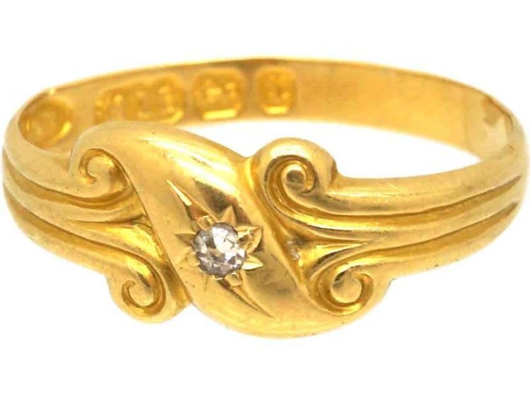 Victorian 18ct Gold Crossover Ring set with a Diamond
