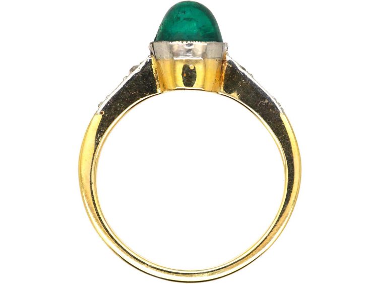 Art Deco 18ct Gold & Platinum, Cabochon Emerald & Diamond Ring