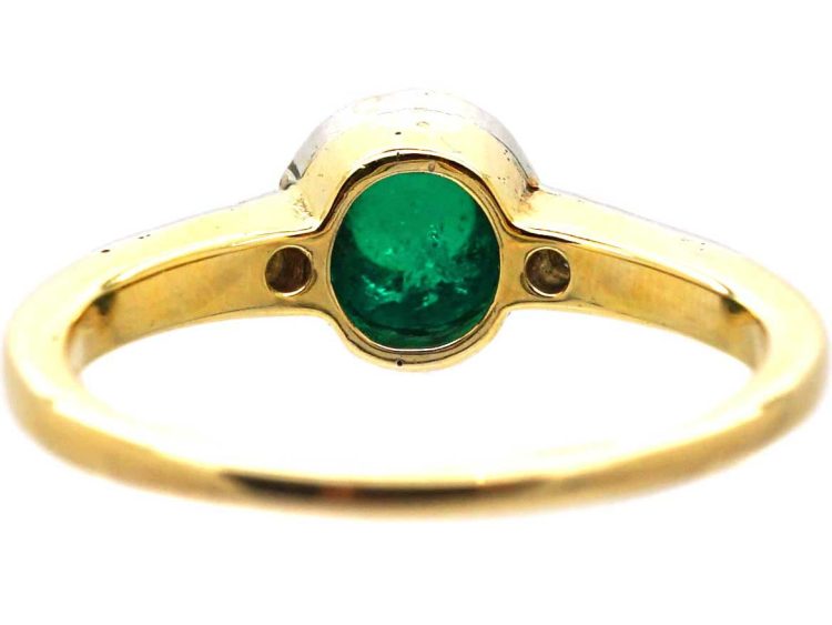 Art Deco 18ct Gold & Platinum, Cabochon Emerald & Diamond Ring