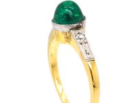 Art Deco 18ct Gold & Platinum, Cabochon Emerald & Diamond Ring