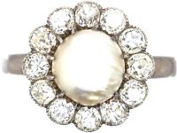 Early 20th Century 18ct White Gold, Natural Pearl & Diamond Cluster Ring