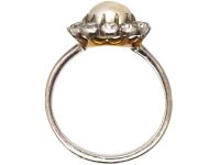 Early 20th Century 18ct White Gold, Natural Pearl & Diamond Cluster Ring