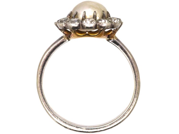 Early 20th Century 18ct White Gold, Natural Pearl & Diamond Cluster Ring